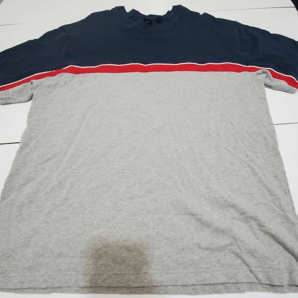 Gap Mens T-Shirt Gray Blue Heathered Crew Neck Slit 100% Cotton XL